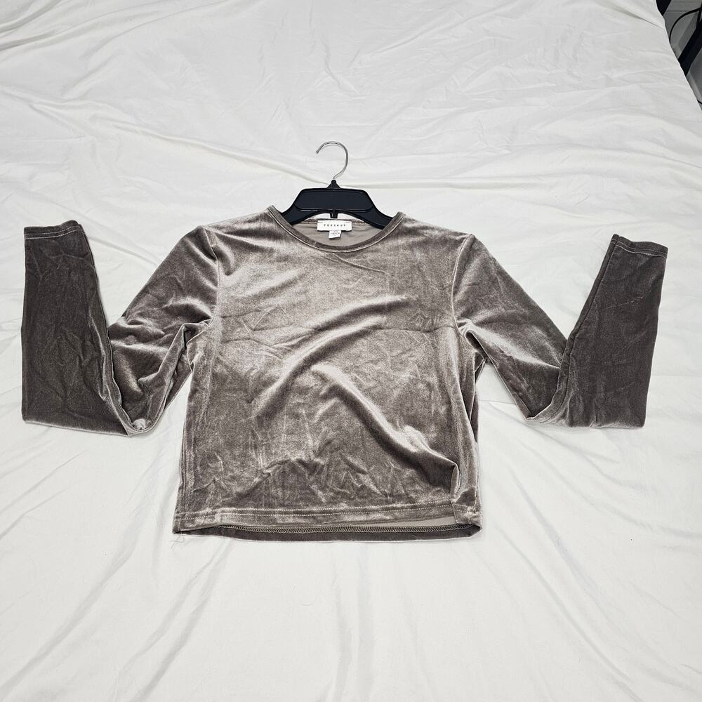 Topshop Gray-Brown Velvet Long Sleeve Cropped Shirt Size 4-6